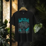 Battlefield – Electric Cyan Skull Premium Black T-Shirt - Image 4