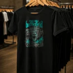 Battlefield – Electric Cyan Skull Premium Black T-Shirt - Image 2